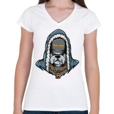 PRINTFASHION Gangster Bulldog - Női V-nyakú póló - Fehér