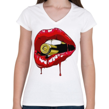 PRINTFASHION Gangster lips - Női V-nyakú póló - Fehér női póló