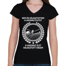 PRINTFASHION Gazdász élet - Női V-nyakú póló - Fekete női póló