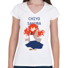 PRINTFASHION Gekkan shoujo nozaki-kun - Chiyo Sakura - Női V-nyakú póló - Fehér női póló