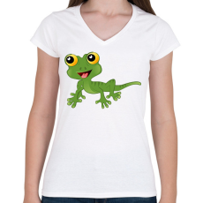 PRINTFASHION Gekkó - Női V-nyakú póló - Fehér