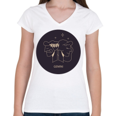 PRINTFASHION Gemini - Ikrek - Női V-nyakú póló - Fehér