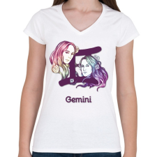 PRINTFASHION Gemini színes - Női V-nyakú póló - Fehér női póló