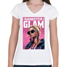 PRINTFASHION Gengszter glam - Női V-nyakú póló - Fehér