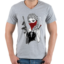 PRINTFASHION Gengszter lány - Férfi V-nyakú póló - Sport szürke férfi póló