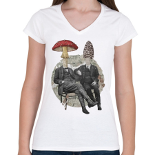 PRINTFASHION Gentleman mushrooms - Női V-nyakú póló - Fehér női póló
