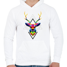 PRINTFASHION Geometrikus Szarvas - Férfi kapucnis pulóver - Fehér férfi pulóver, kardigán