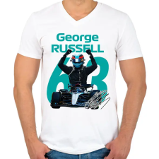 PRINTFASHION George Russell - Férfi V-nyakú póló - Fehér férfi póló