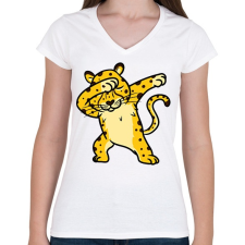 PRINTFASHION Gepárd dab. - Női V-nyakú póló - Fehér női póló