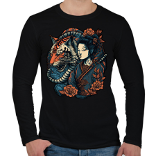 PRINTFASHION Gésa és Tigris - Férfi hosszú ujjú póló - Fekete férfi pulóver, kardigán
