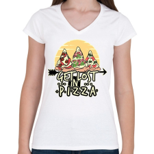 PRINTFASHION Get lost in pizza - Női V-nyakú póló - Fehér női póló