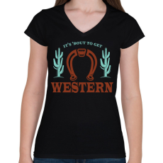 PRINTFASHION Get western - Női V-nyakú póló - Fekete