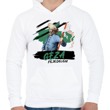 PRINTFASHION Géza fejedelem - Férfi kapucnis pulóver - Fehér férfi pulóver, kardigán