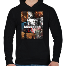 PRINTFASHION Ghost of Tsushima montázs - Férfi kapucnis pulóver - Fekete férfi pulóver, kardigán