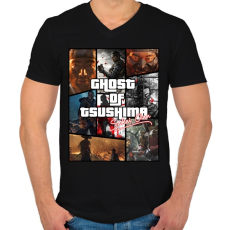 PRINTFASHION Ghost of Tsushima montázs - Férfi V-nyakú póló - Fekete