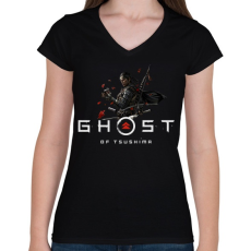 PRINTFASHION Ghost of Tsushima - Női V-nyakú póló - Fekete