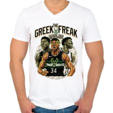 PRINTFASHION Giannis Antetokounmpo - Férfi V-nyakú póló - Fehér férfi póló