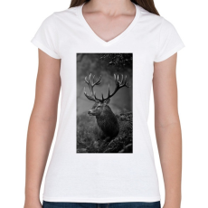 PRINTFASHION Gímszarvas - Női V-nyakú póló - Fehér