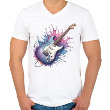PRINTFASHION gitár - Férfi V-nyakú póló - Fehér férfi póló