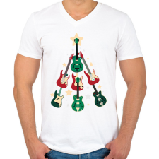 PRINTFASHION Gitár karácsonyfa - Férfi V-nyakú póló - Fehér férfi póló