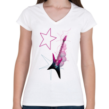 PRINTFASHION Gitár - Női V-nyakú póló - Fehér női póló