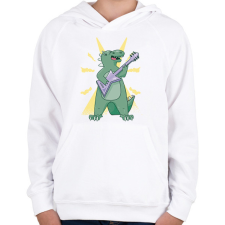 PRINTFASHION Gitáros dínó - Gyerek kapucnis pulóver - Fehér gyerek pulóver, kardigán