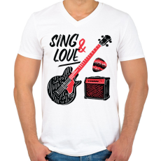 PRINTFASHION Gitáros énekes - Férfi V-nyakú póló - Fehér