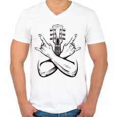 PRINTFASHION gitáros - Férfi V-nyakú póló - Fehér