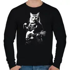 PRINTFASHION Gitáros macska - Férfi pulóver - Fekete férfi pulóver, kardigán