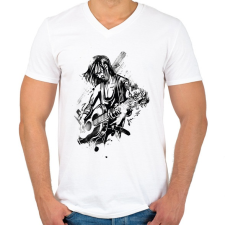 PRINTFASHION Gitáros rocker - Férfi V-nyakú póló - Fehér férfi póló