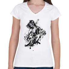 PRINTFASHION Gitáros rocker - Női V-nyakú póló - Fehér