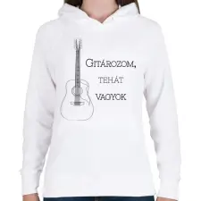PRINTFASHION Gitározom, tehát vagyok - Női kapucnis pulóver - Fehér női pulóver, kardigán