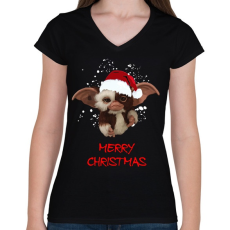 PRINTFASHION GIZMO christmas edition - Női V-nyakú póló - Fekete