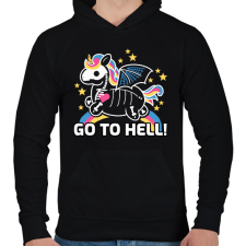 PRINTFASHION Go to hell unikornis - Férfi kapucnis pulóver - Fekete férfi pulóver, kardigán