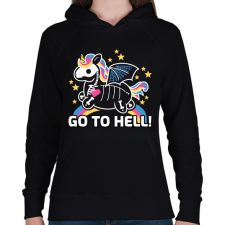 PRINTFASHION Go to hell unikornis - Női kapucnis pulóver - Fekete női pulóver, kardigán