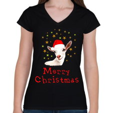 PRINTFASHION goat christmas - Női V-nyakú póló - Fekete női póló