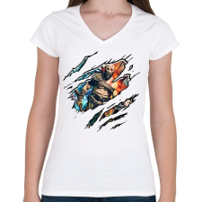 PRINTFASHION God Of War - Női V-nyakú póló - Fehér női póló