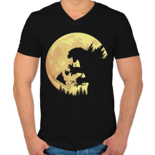 PRINTFASHION Godzilla karácsonya - Férfi V-nyakú póló - Fekete férfi póló