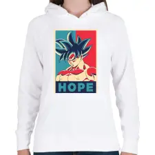 PRINTFASHION Goku Hope - Női kapucnis pulóver - Fehér női pulóver, kardigán