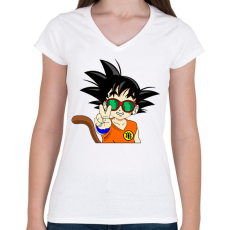 PRINTFASHION Goku szemüvegben  - Női V-nyakú póló - Fehér