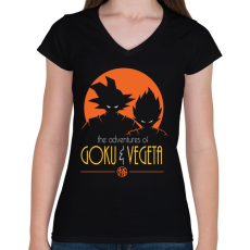 PRINTFASHION GOKU / VEGETA - Női V-nyakú póló - Fekete