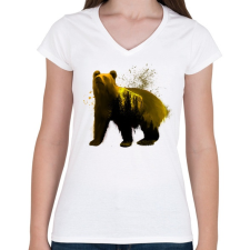 PRINTFASHION golden bear - Női V-nyakú póló - Fehér női póló