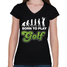PRINTFASHION Golf evolúció - Női V-nyakú póló - Fekete