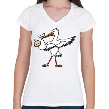 PRINTFASHION Gólya hozta Gyermek! - Női V-nyakú póló - Fehér női póló
