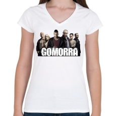 PRINTFASHION Gomorra - Női V-nyakú póló - Fehér