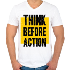 PRINTFASHION Gondolkodj mielőtt cselekszel - Férfi V-nyakú póló - Fehér