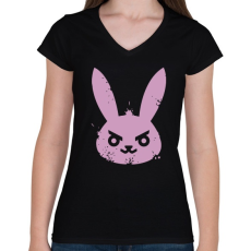 PRINTFASHION Gonosz nyuszi - Női V-nyakú póló - Fekete