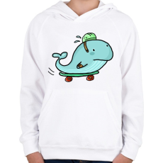 PRINTFASHION Gördeszkás bálna - Gyerek kapucnis pulóver - Fehér