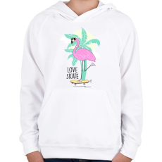 PRINTFASHION Gördeszkás flamingó - Gyerek kapucnis pulóver - Fehér