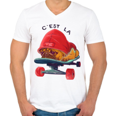 PRINTFASHION Gördeszkás mopsz - Férfi V-nyakú póló - Fehér